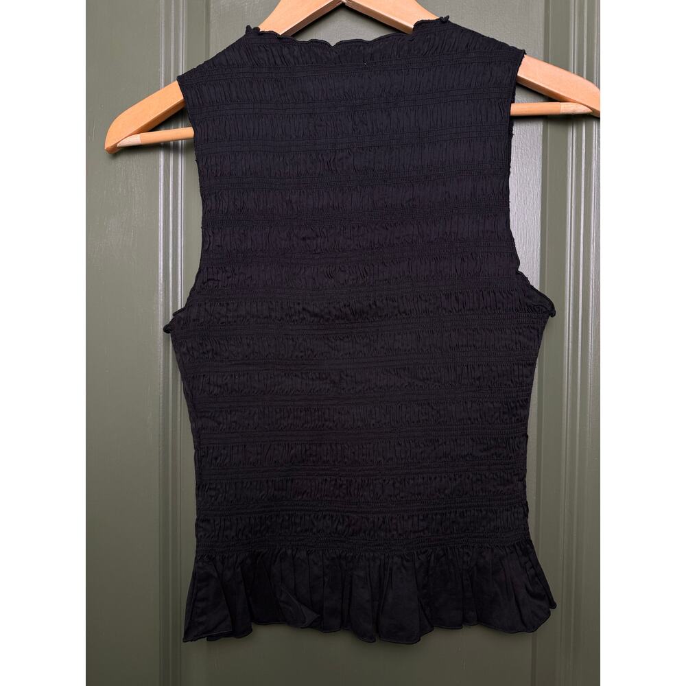 NWT Pistola Phoebe Crew Neck Ruffle Hem Smocked Sleeveless Tank Top Black Small - Picture 4 of 7
